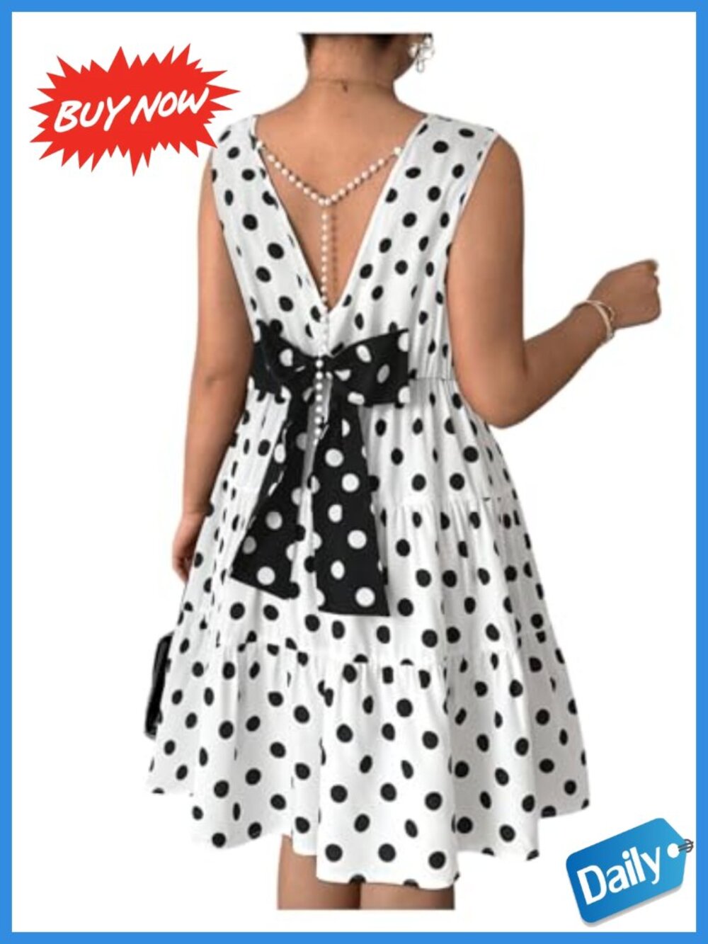 Plus Size Polka Dot Bow Backless A-Line Casual Dress Sleeveless